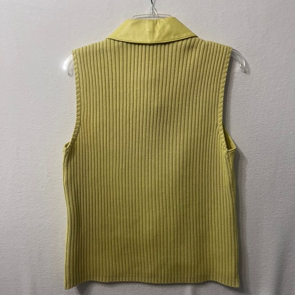 Lisa International Womens Yellow Lamb Skin Knit Vest Size M Collared Sleeveless - Picture 2 of 6